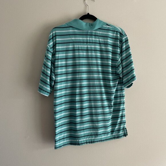 PGA Tour Men Sz M Teal Striped S/Sleeve Collared 3 Button Casual Polo Golf Shirt - Picture 9 of 9